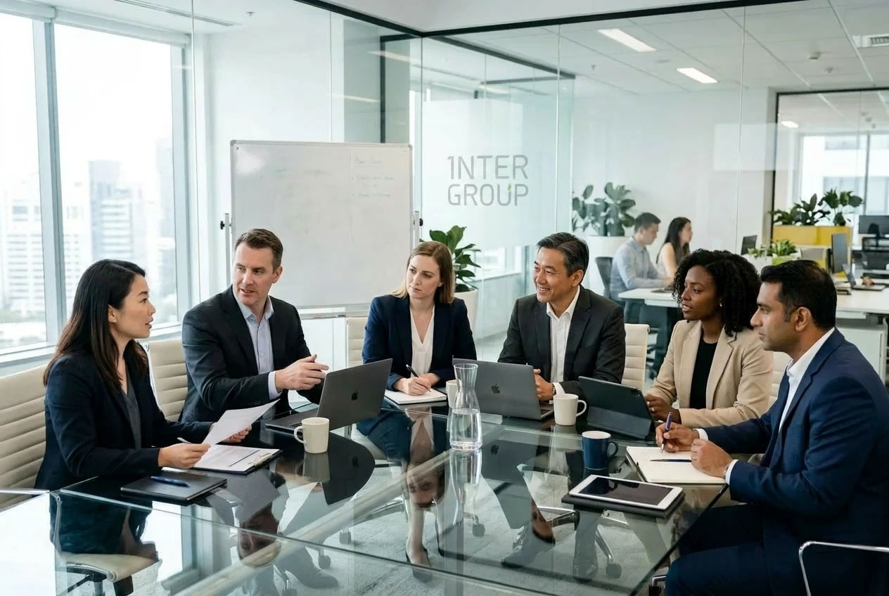 Intergroup team of corporate advisors collaborating